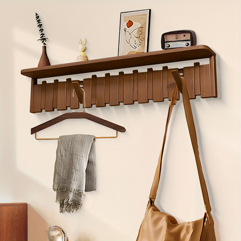 Modern Walnut Coat Rack Modern Walnut Wall-Mounted Coat Rack | 12-Hook Piano Key Design - For Closets, Kitchens, Bedrooms & Entryways
