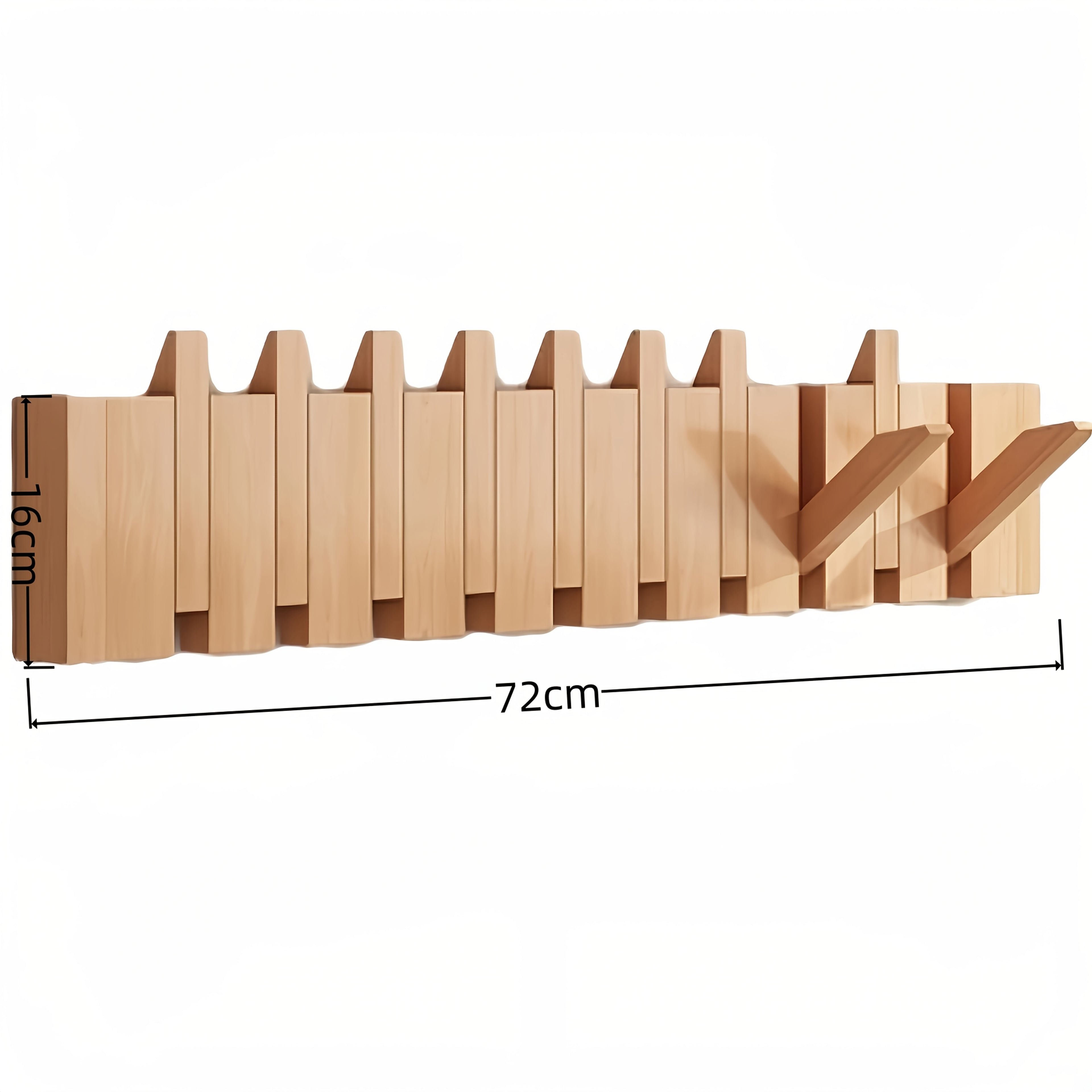 Wall-Mounted Coat Rack 1pc Natural Wood Wall-Mounted Coat Rack with 10 Hooks - Piano-Shaped Accordion Design, Walnut Finish, Space-Saving Vertical Storage for Entryway, Bedroom, Bathroom - Easy Assembly, No Batteries\u002FElectricity, Durable Multi-Purpos