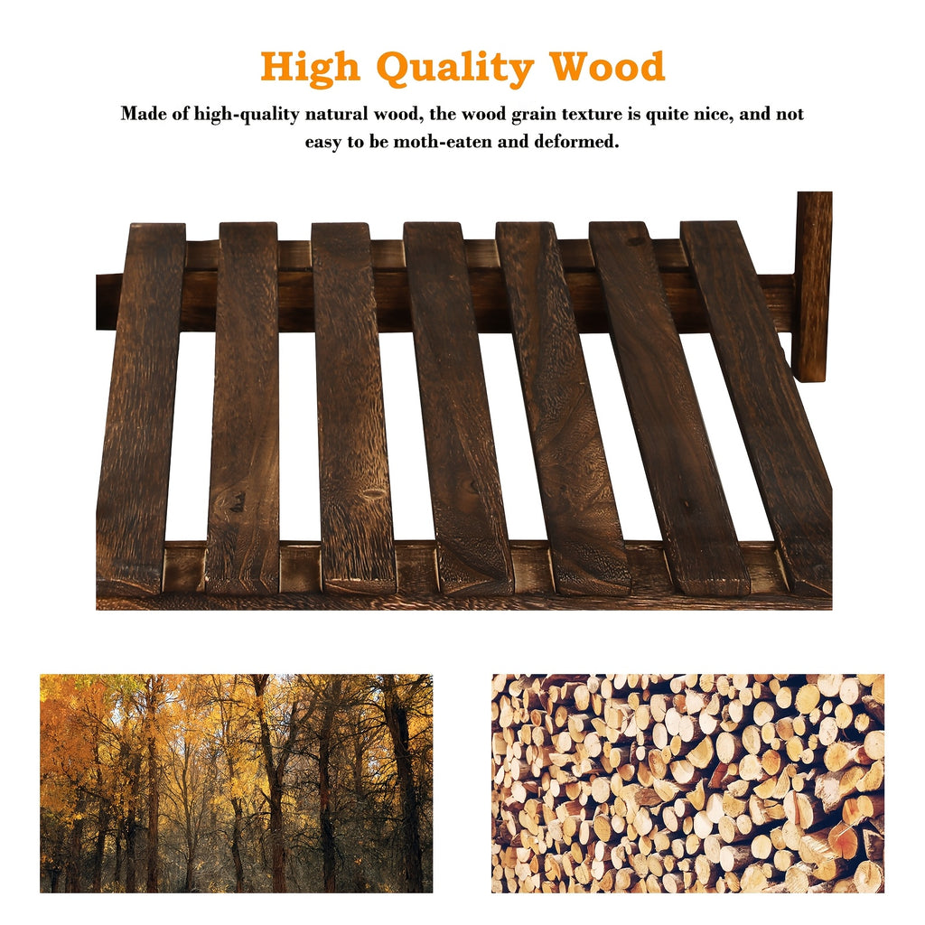 4-Tier Ladder Shelf | Wooden Plant and Bookshelf, Rustic Flower Display Rack, Brown Hardwood, Freestanding for Living Room, Office, Bedroom