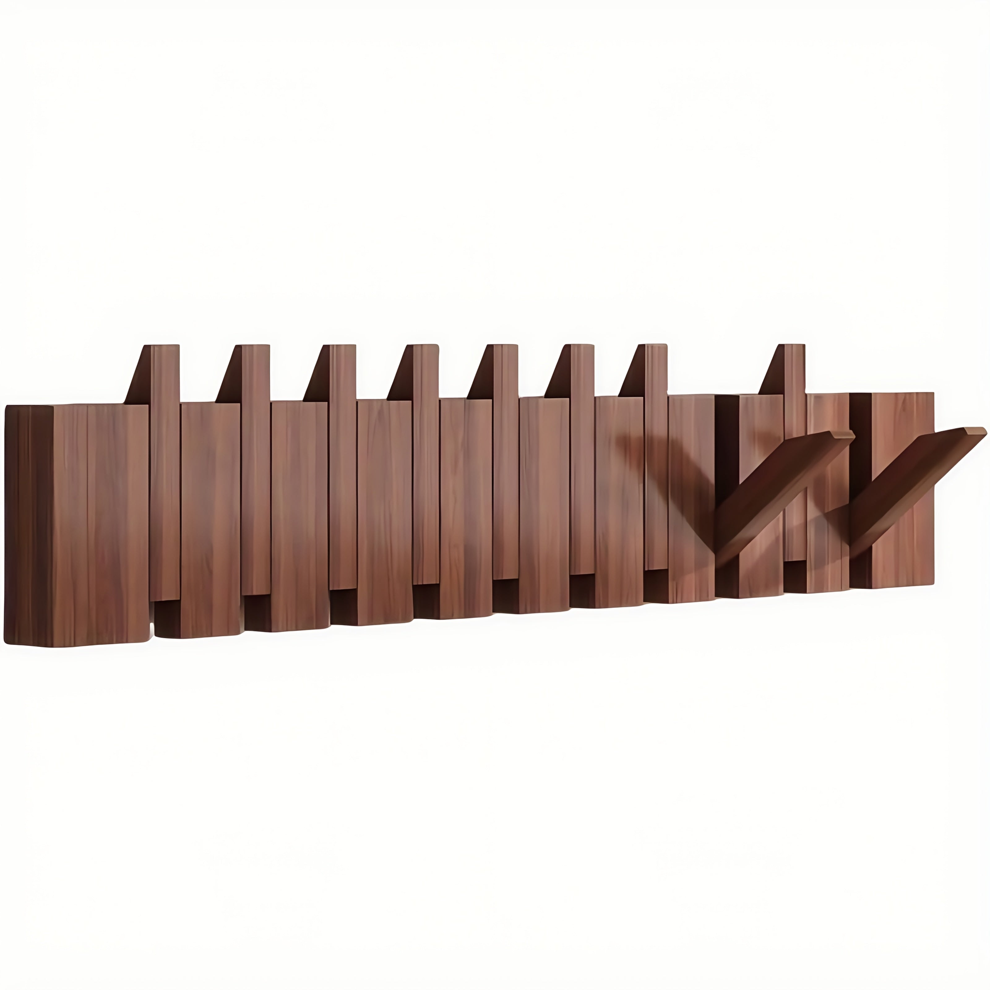 Wall-Mounted Coat Rack 1pc Natural Wood Wall-Mounted Coat Rack with 10 Hooks - Piano-Shaped Accordion Design, Walnut Finish, Space-Saving Vertical Storage for Entryway, Bedroom, Bathroom - Easy Assembly, No Batteries\u002FElectricity, Durable Multi-Purpos