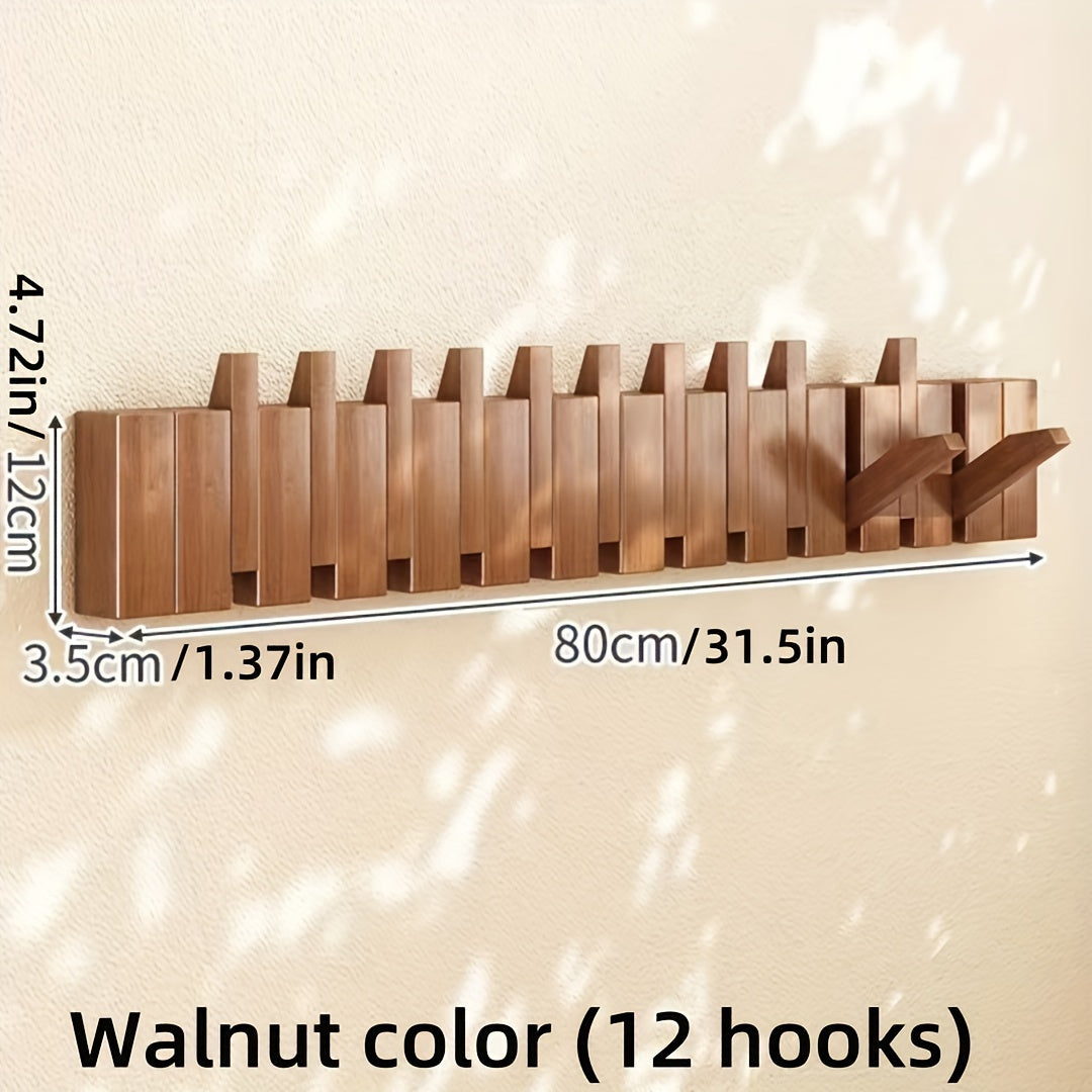 1pc 10\u002F12 hook Creative Piano Key Wall Rack, Wall Mounted Coat Hook, Folding Hanging Storage Rack, Solid Wood Clothes Hanger, Hat Rack, For Bedroom, Entryway, Foyer, Mudroom, Wall Decor Aesthetic Room Decor