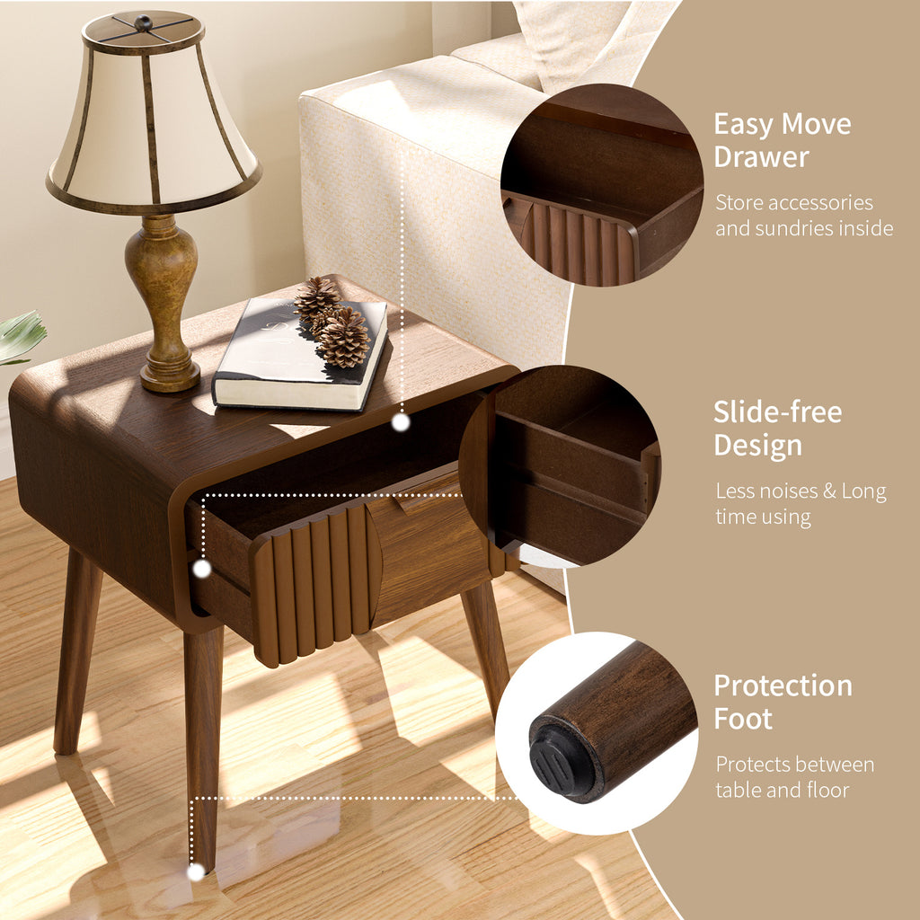 Cosiest Mid-Century Storage cabinet, for storage, Wood Accent End Table with One Storage Drawer for Living Room, Brown