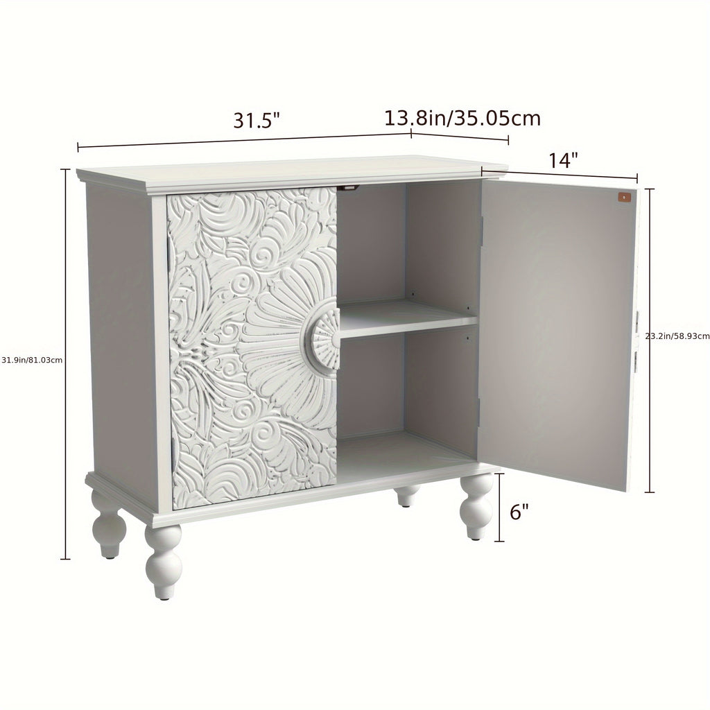 Buffet Cabinet with Storage, Unique Pattern, Adjustable Shelf, Accent Sideboard, for Kitchen Living Room Entryway, White