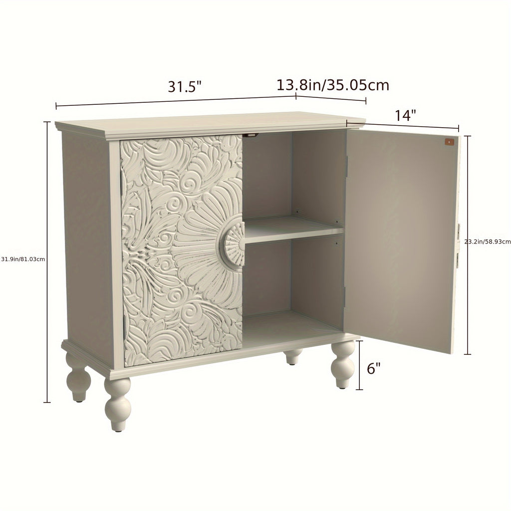 Buffet Cabinet with Storage, Unique Pattern, Adjustable Shelf, Accent Sideboard, for Kitchen Living Room Entryway, White