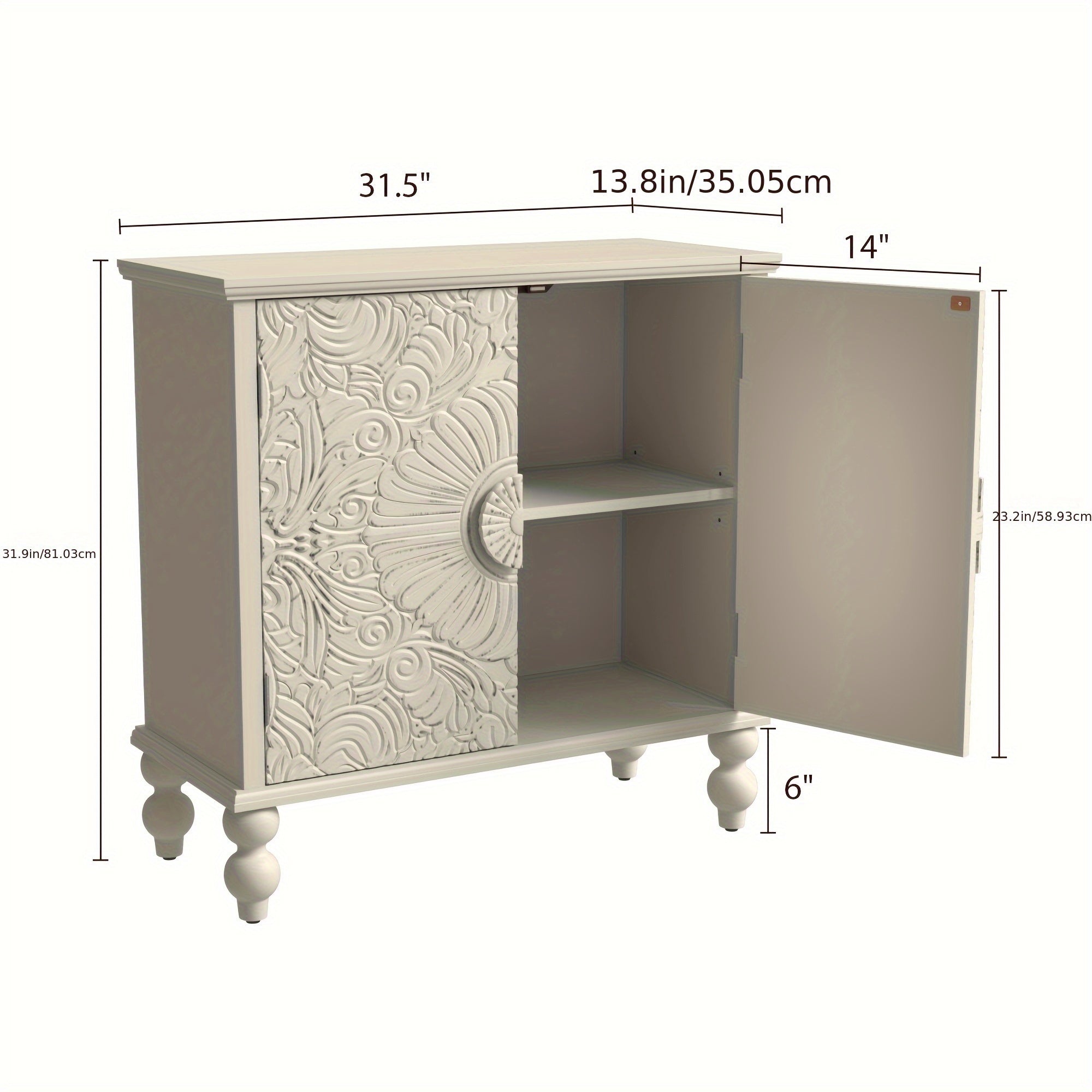 Buffet Cabinet with Storage, Unique Pattern, Adjustable Shelf, Accent Sideboard, for Kitchen Living Room Entryway, White