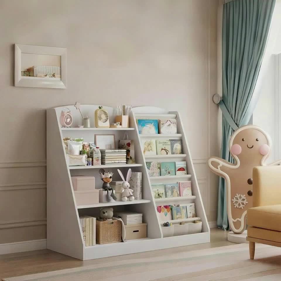 Multi Functional Children's Bookshelf And Toy Storage Cabinet -6-story Trapezoidal Frame, Easy to Assemble, Suitable for Bedrooms, Living Rooms, Game Rooms, Offices, Schools, Durable And Sturdy Structure, Suitable for Small Spaces, Simple Design