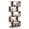 5-Tier Geometric S-Shaped Bookcase, Rustic Wooden Room Divider Storage Display Shelf, 62.5\