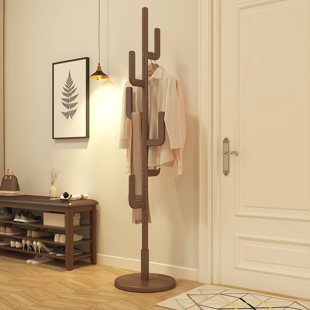 Solid Wood Cactus Coat Rack Stand | Freestanding Coat Rack with 1.59 gal-shaped Hooks and 3 Adjustable Sizes, Sturdy and Easy to Assemble, Ideal for Entryway and Bedroom, Christmas Gift, Black Friday Special, Free Shipping