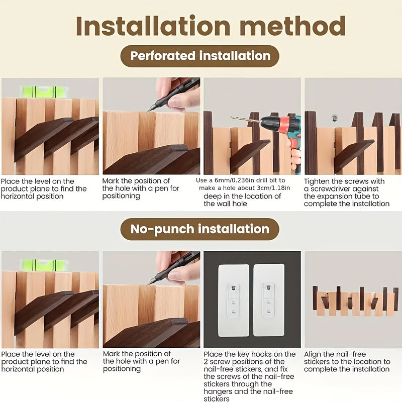 1pc 10\u002F12 hook Creative Piano Key Wall Rack, Wall Mounted Coat Hook, Folding Hanging Storage Rack, Solid Wood Clothes Hanger, Hat Rack, For Bedroom, Entryway, Foyer, Mudroom, Wall Decor Aesthetic Room Decor