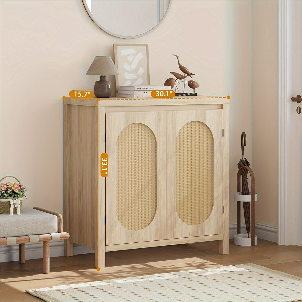 Rattan Storage Cabinet, Sideboard Buffet Cabinet With Doors And Shelves, Small Console Cabinet With Storage, Boho Accent Cabinet For Entryway, Living Room, Dining Room