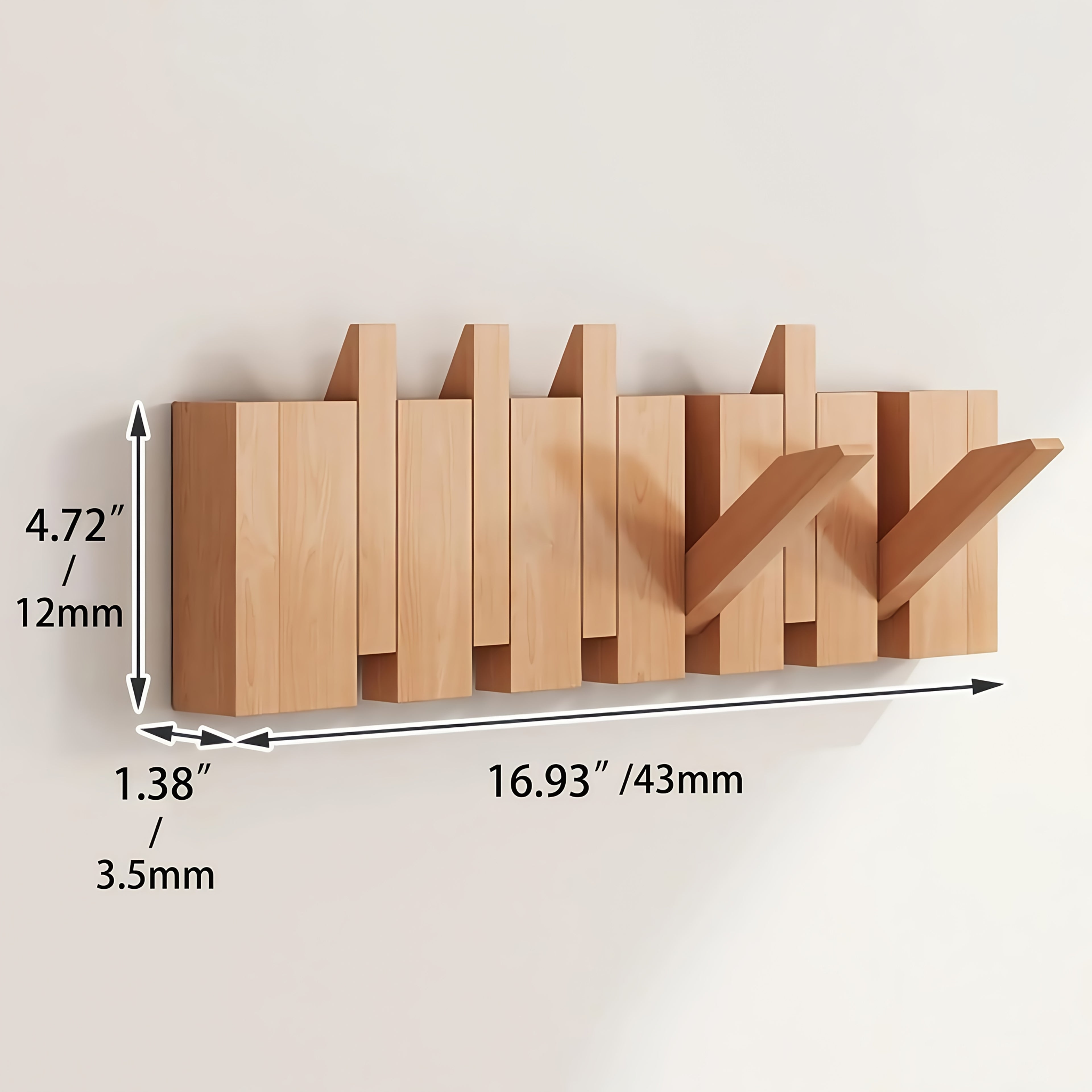 Wall-Mounted Coat Rack 1pc Natural Wood Wall-Mounted Coat Rack with 10 Hooks - Piano-Shaped Accordion Design, Walnut Finish, Space-Saving Vertical Storage for Entryway, Bedroom, Bathroom - Easy Assembly, No Batteries\u002FElectricity, Durable Multi-Purpos