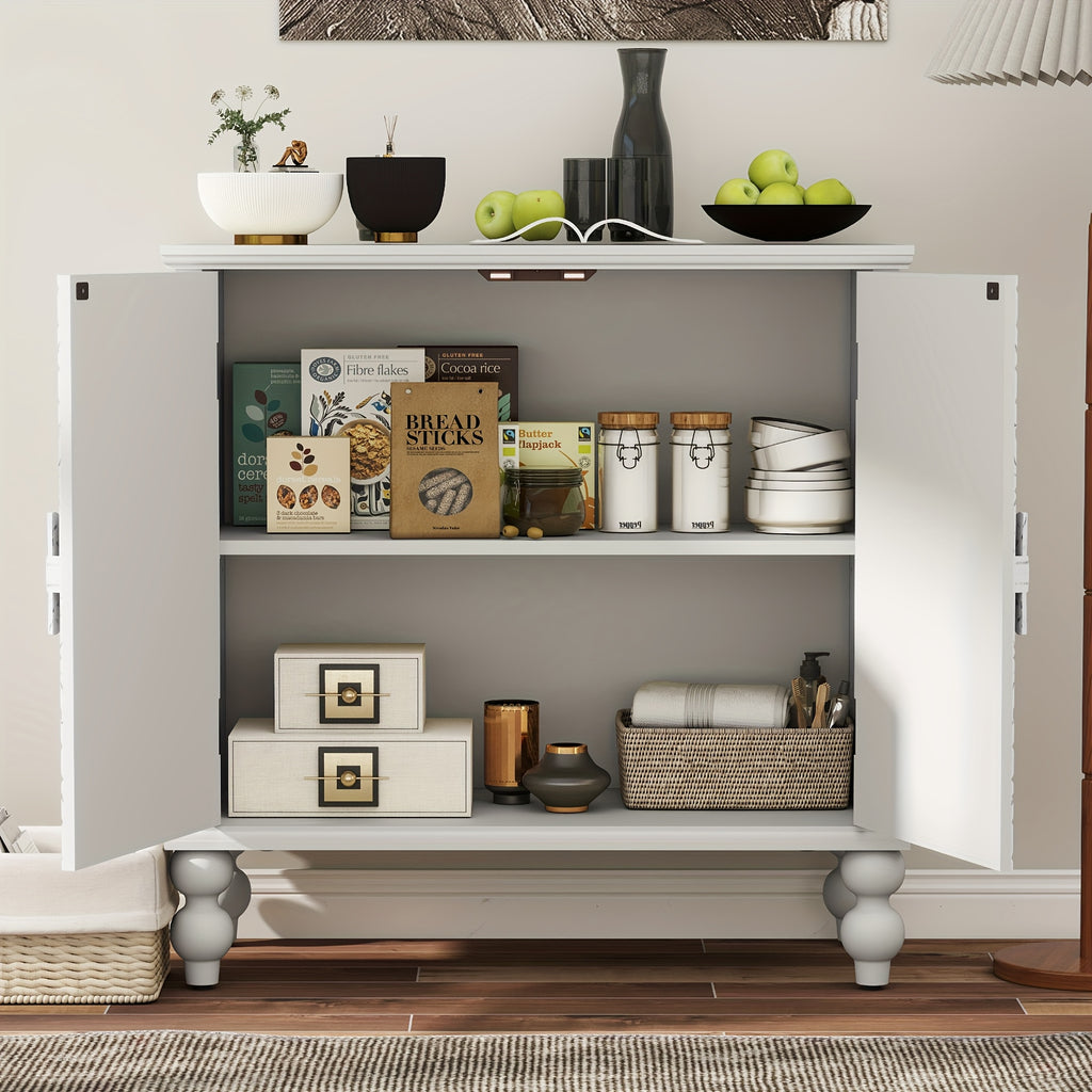 Buffet Cabinet with Storage, Unique Pattern, Adjustable Shelf, Accent Sideboard, for Kitchen Living Room Entryway, White
