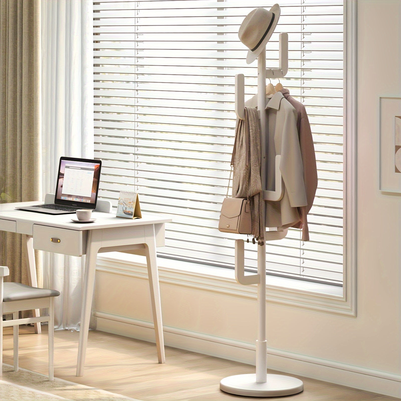 Solid Wood Cactus Coat Rack Stand | Freestanding Coat Rack with 1.59 gal-shaped Hooks and 3 Adjustable Sizes, Sturdy and Easy to Assemble, Ideal for Entryway and Bedroom, Christmas Gift, Black Friday Special, Free Shipping