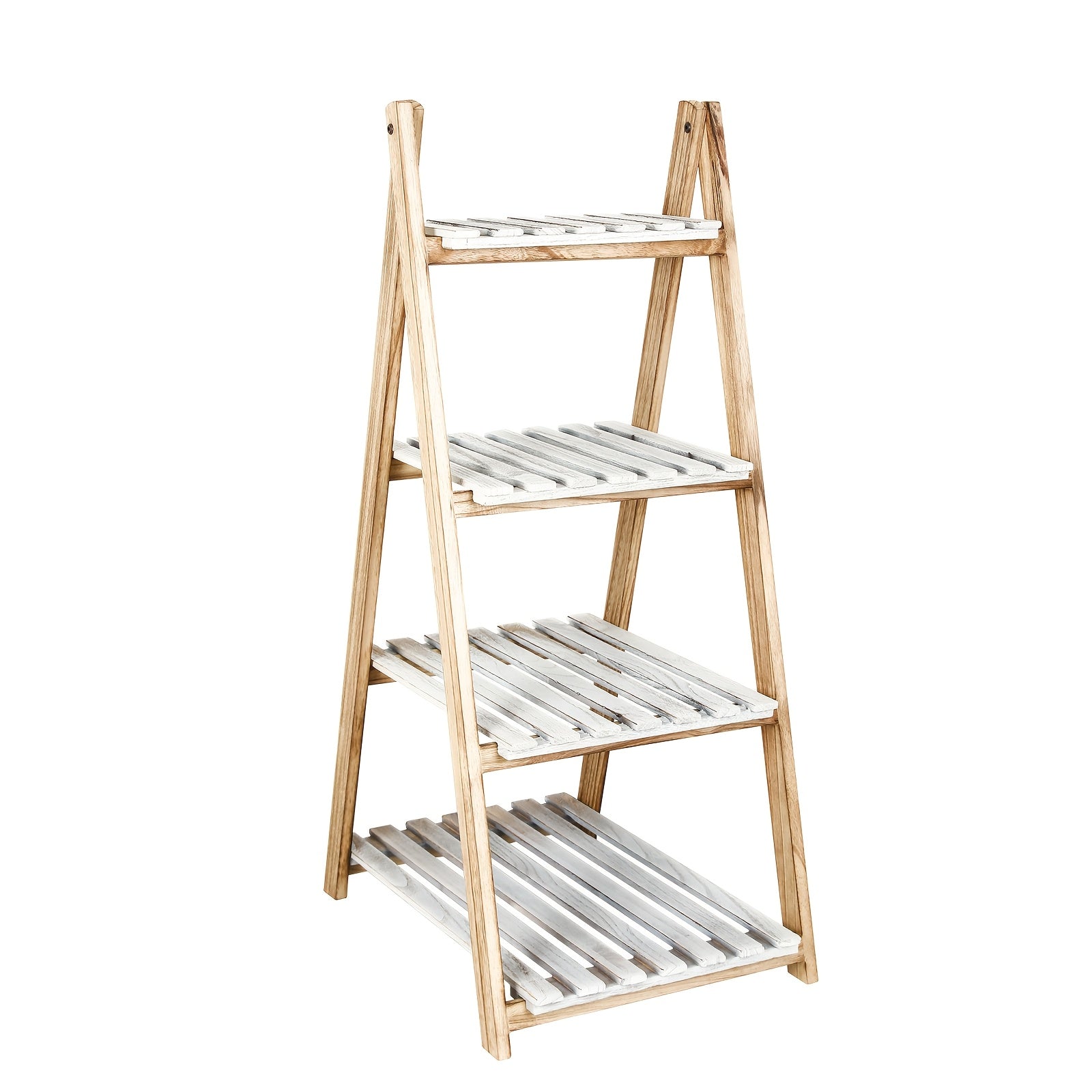 4-Tier Ladder Shelf | Wooden Plant and Bookshelf, Rustic Flower Display Rack, Brown Hardwood, Freestanding for Living Room, Office, Bedroom